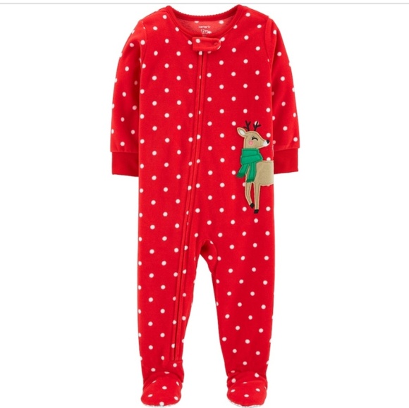 Carter's Christmas Red Reindeer Sleeper 12 months Pajamas Baby Footed - Picture 1 of 5